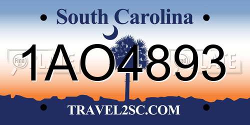 1AO4893 South Carolina License Plate