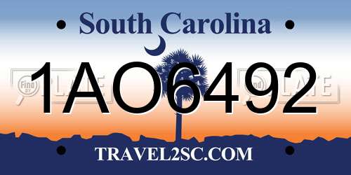 1AO6492 South Carolina License Plate