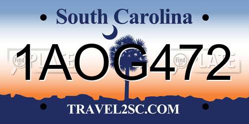 1AOG472 South Carolina License Plate