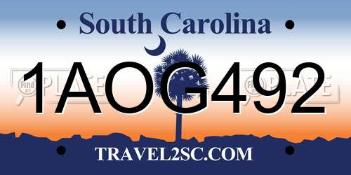 1AOG492 South Carolina License Plate
