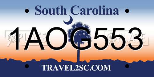 1AOG553 South Carolina License Plate