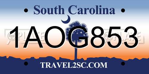 1AOG853 South Carolina License Plate