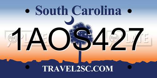 1AOS427 South Carolina License Plate
