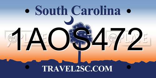 1AOS472 South Carolina License Plate