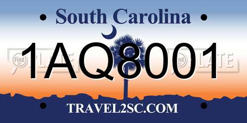 1AQ8001 South Carolina License Plate