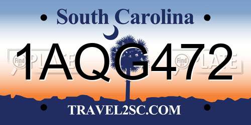 1AQG472 South Carolina License Plate