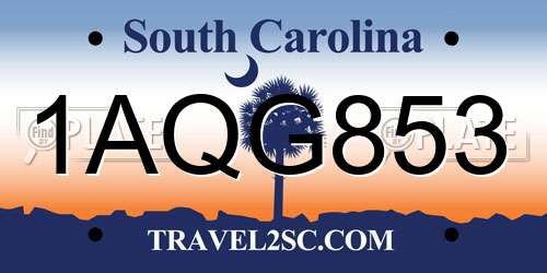 1AQG853 South Carolina License Plate