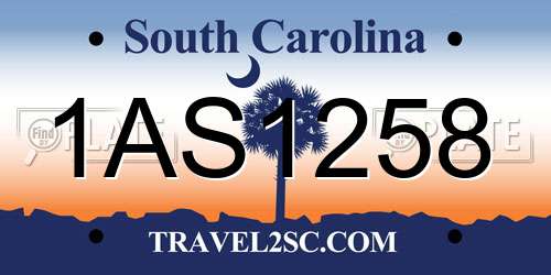 1AS1258 South Carolina License Plate
