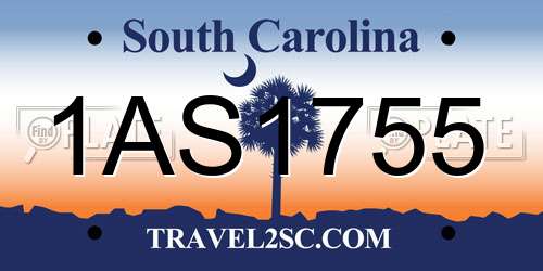 1AS1755 South Carolina License Plate