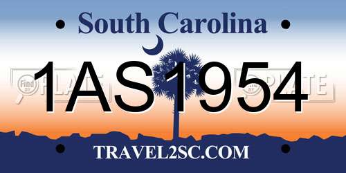 1AS1954 South Carolina License Plate