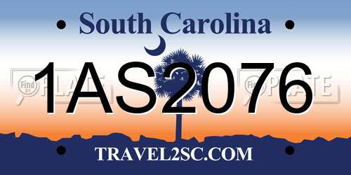 1AS2076 South Carolina License Plate