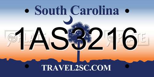 1AS3216 South Carolina License Plate