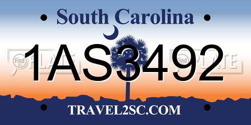 1AS3492 South Carolina License Plate
