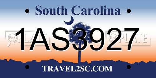 1AS3927 South Carolina License Plate