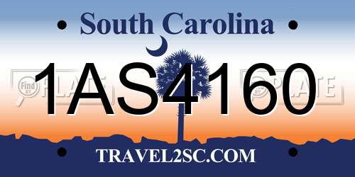 1AS4160 South Carolina License Plate