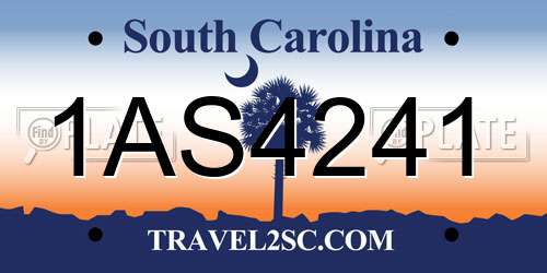 1AS4241 South Carolina License Plate