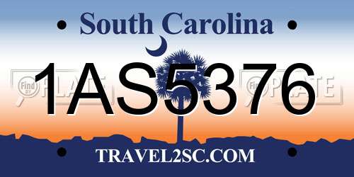 1AS5376 South Carolina License Plate