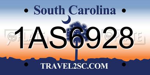 1AS6928 South Carolina License Plate
