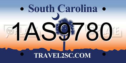 1AS9780 South Carolina License Plate