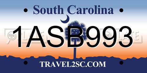 1ASB993 South Carolina License Plate