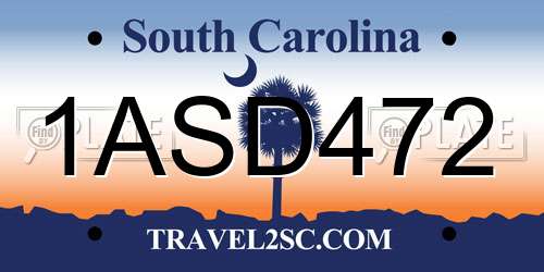 1ASD472 South Carolina License Plate