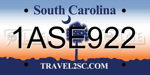 1ASE922 South Carolina License Plate