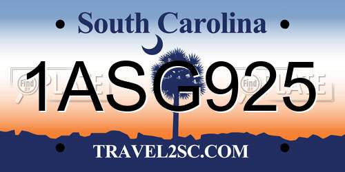 1ASG925 South Carolina License Plate