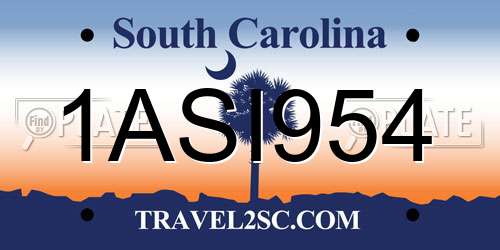 1ASI954 South Carolina License Plate