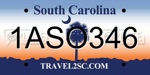 1ASO346 South Carolina License Plate