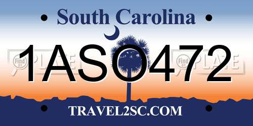 1ASO472 South Carolina License Plate