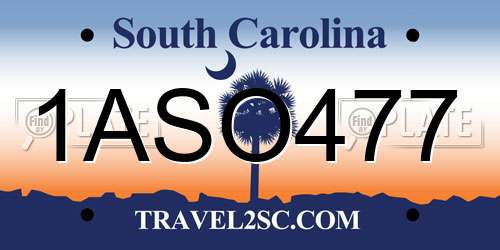 1ASO477 South Carolina License Plate