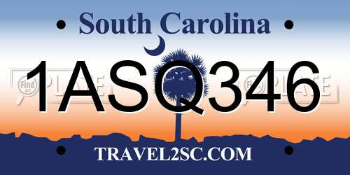 1ASQ346 South Carolina License Plate