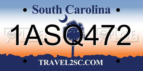 1ASQ472 South Carolina License Plate