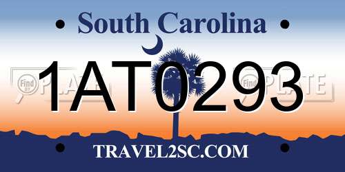 1AT0293 South Carolina License Plate