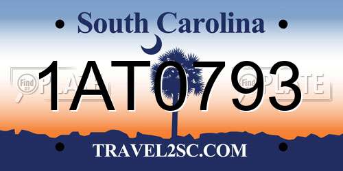 1AT0793 South Carolina License Plate