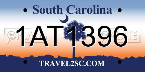 1AT1396 South Carolina License Plate