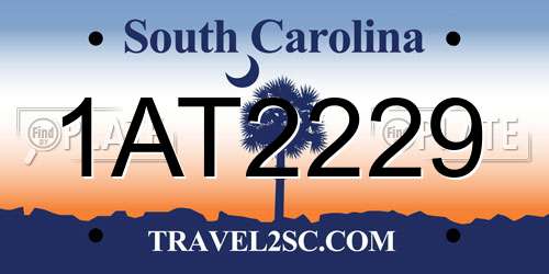 1AT2229 South Carolina License Plate