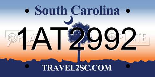 1AT2992 South Carolina License Plate