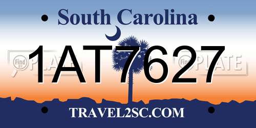 1AT7627 South Carolina License Plate
