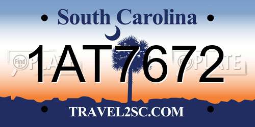 1AT7672 South Carolina License Plate