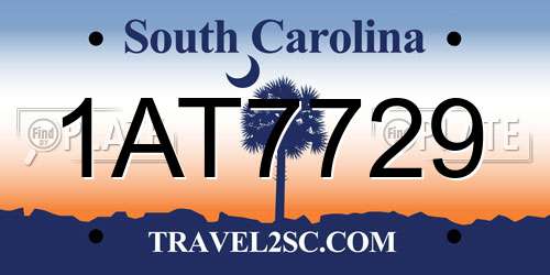 1AT7729 South Carolina License Plate