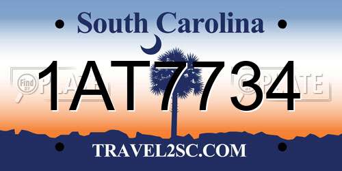 1AT7734 South Carolina License Plate