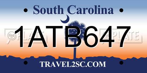 1ATB647 South Carolina License Plate
