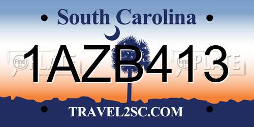 1AZB413 South Carolina License Plate