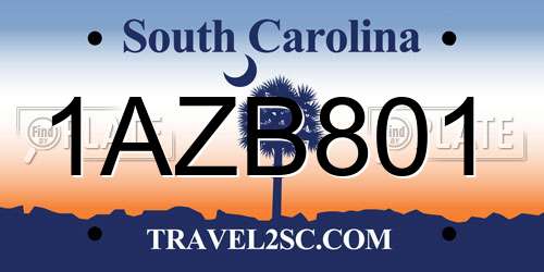 1AZB801 South Carolina License Plate