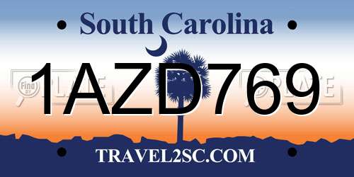 1AZD769 South Carolina License Plate