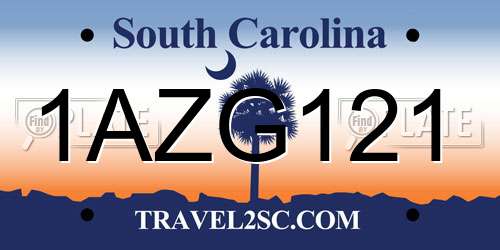 1AZG121 South Carolina License Plate