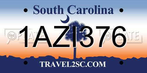1AZI376 South Carolina License Plate