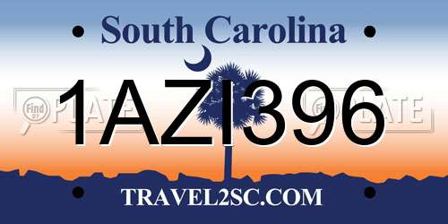 1AZI396 South Carolina License Plate