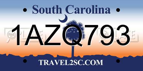 1AZQ793 South Carolina License Plate